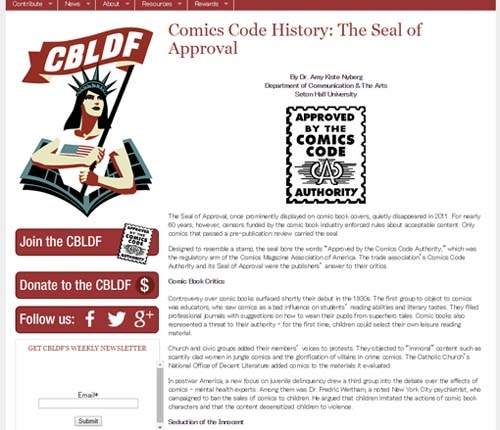 CBLDFサイト内のコミックス・コード解説。