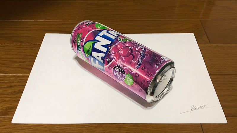 紙の上に置かれたファンタを転がしてみたら現実がバグった 色鉛筆で