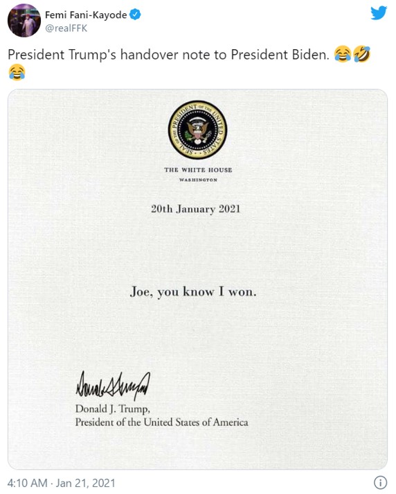 トランプ元大統領がバイデン大統領へ残していった手紙の内容とは？ 憶測ツイートが広まる 連載JP