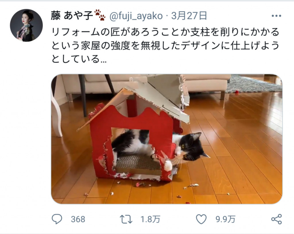 なんということでしょう 藤あや子さんの飼い猫 オレオちゃんによるリフォーム動画が話題に ガジェット通信 Getnews