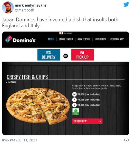 イギリス在住のtwitterユーザーからツッコミが入ったドミノ ピザ ジャパンの サクサクフィッシュ チップス ガジェット通信 Getnews