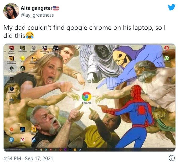 Google Chromeのアイコンを見つけられない親のために変更したデスクトップ背景というミームが再び話題 ガジェット通信 Getnews