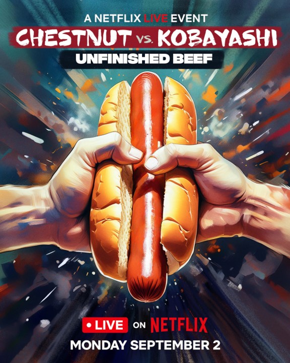 小林尊とジョーイ・チェスナットのホットドッグ早食い競争を9月にライブ配信するとNetflixが発表