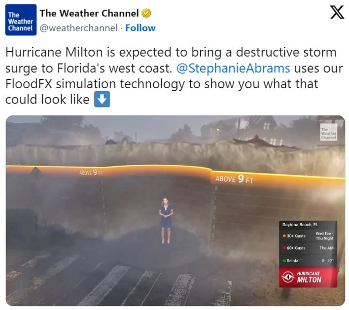 大型ハリケーン「ミルトン」の高潮シミュレーション映像が「恐ろしすぎる」と話題
