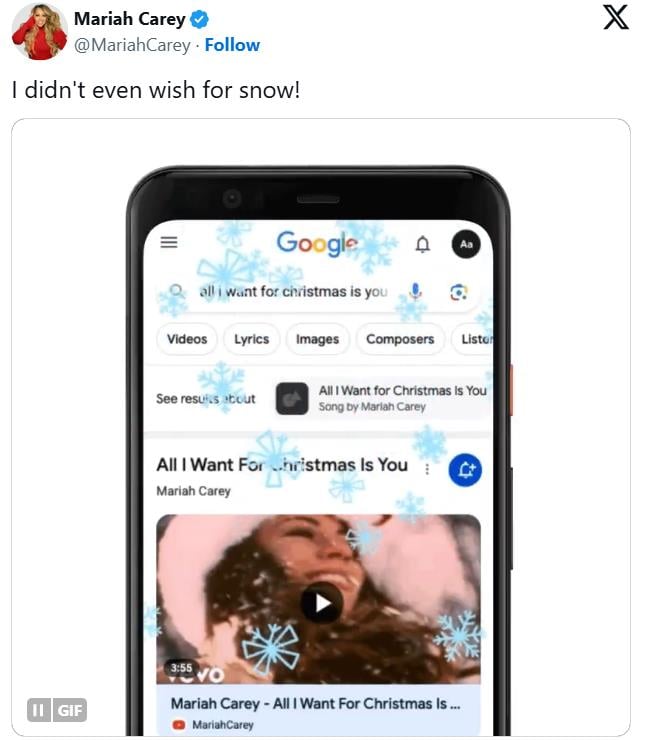 今年もGoogleで「マライア・キャリー」や「all i want for christmas is you」を検索すると雪が降ってきます